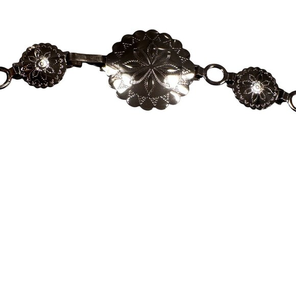Concho Chain Statement Belt Western Boho Womens Floral Vintage Silver Adjustable - Picture 7 of 16